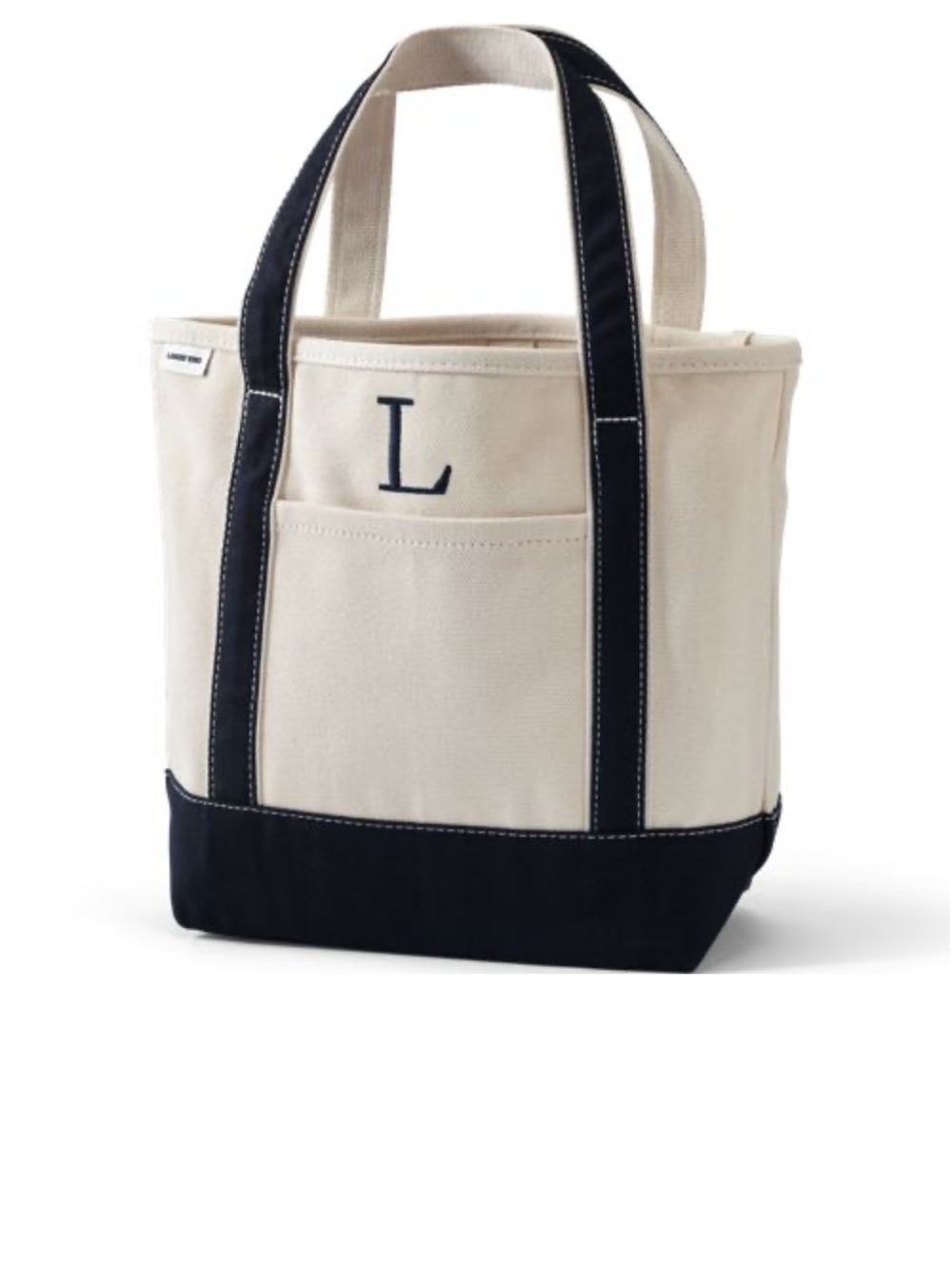 Lands' End Cream and navy monogrammed Canvas Tote